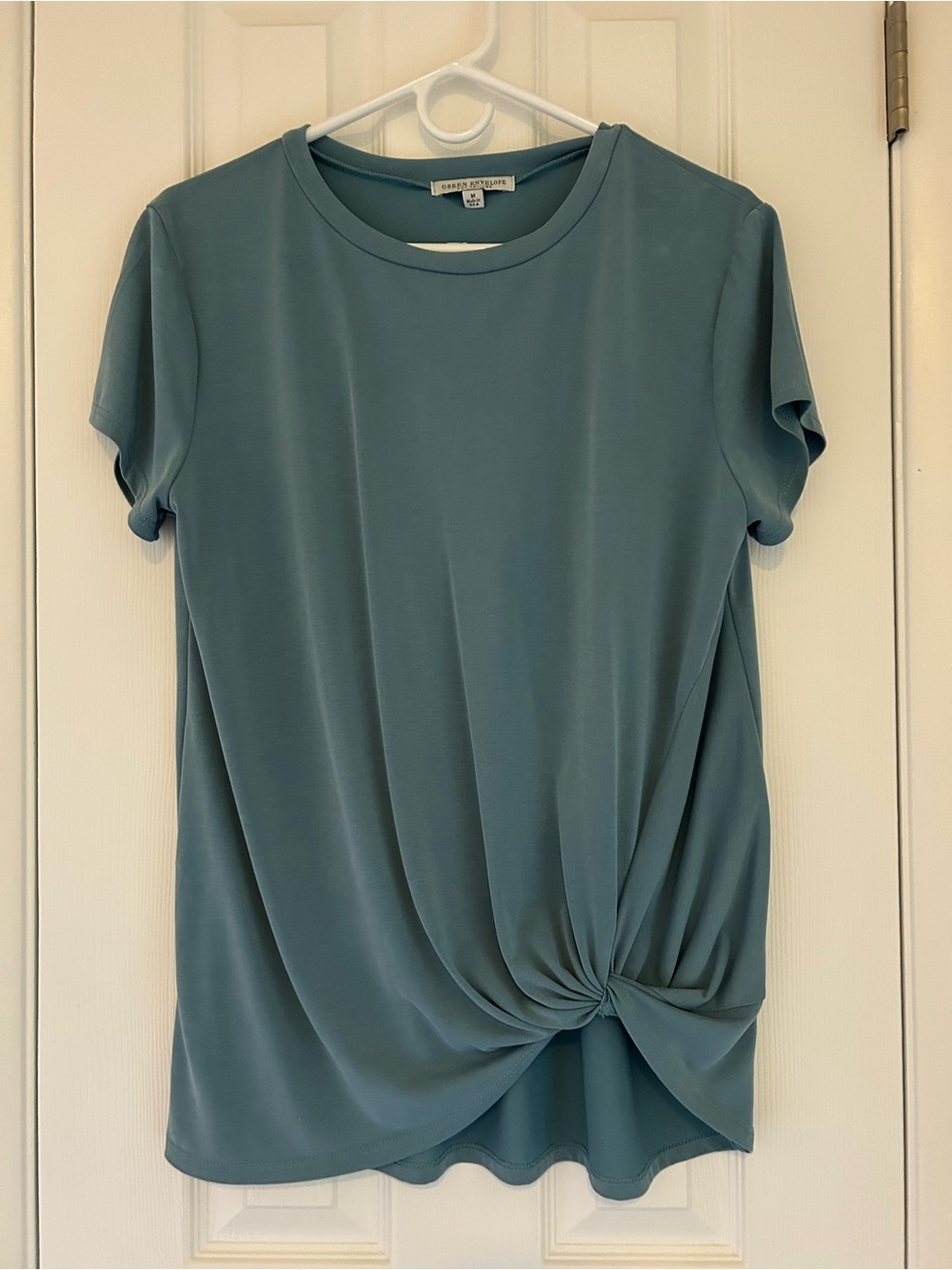 Teal Twist-Front Short Sleeve Top